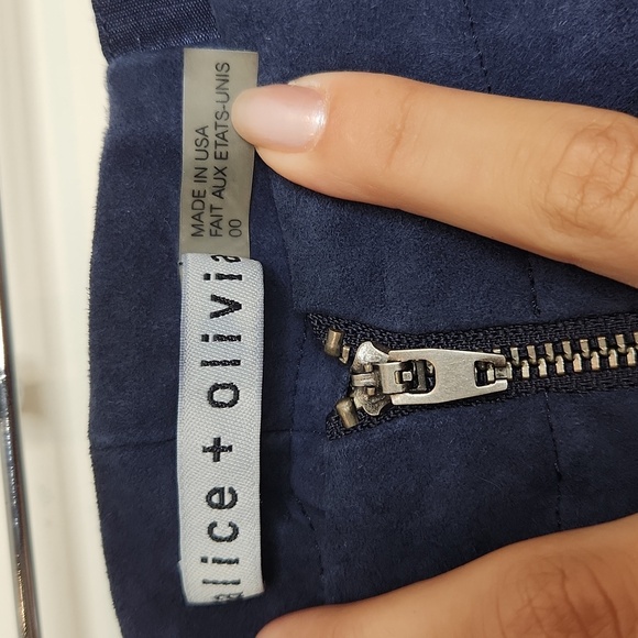 Alice+ Olivia Lambskin Blue Suede Zip Front Skinny Pants Size 00 Women - Picture 6 of 12